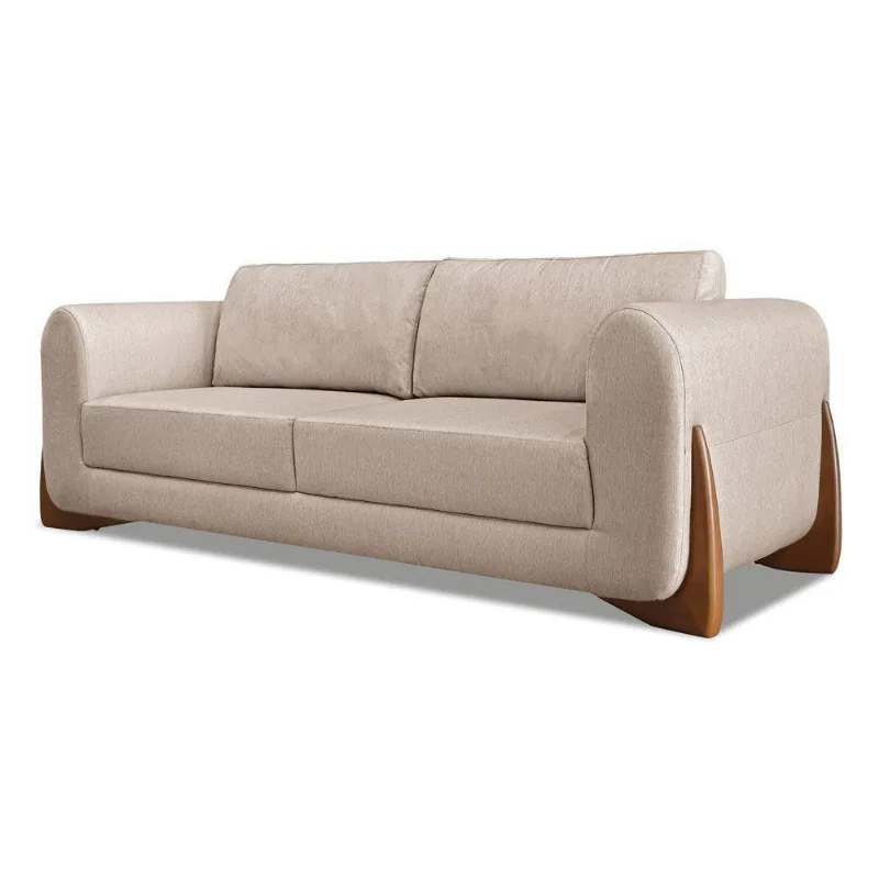 Sofá 2 Lugares Base De Madeira Clarissa 180 Cm Linho S04 - D'rossi Cor Areia