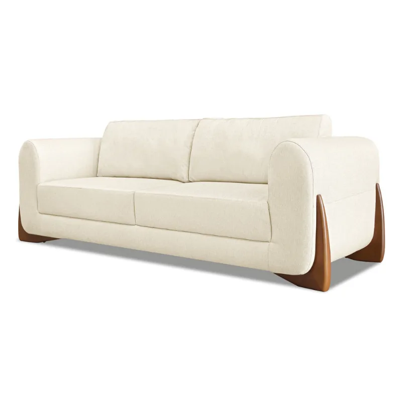 Sofá 2 Lugares Base de Madeira Clarissa 180 cm Linho Natural S04 - D'Rossi