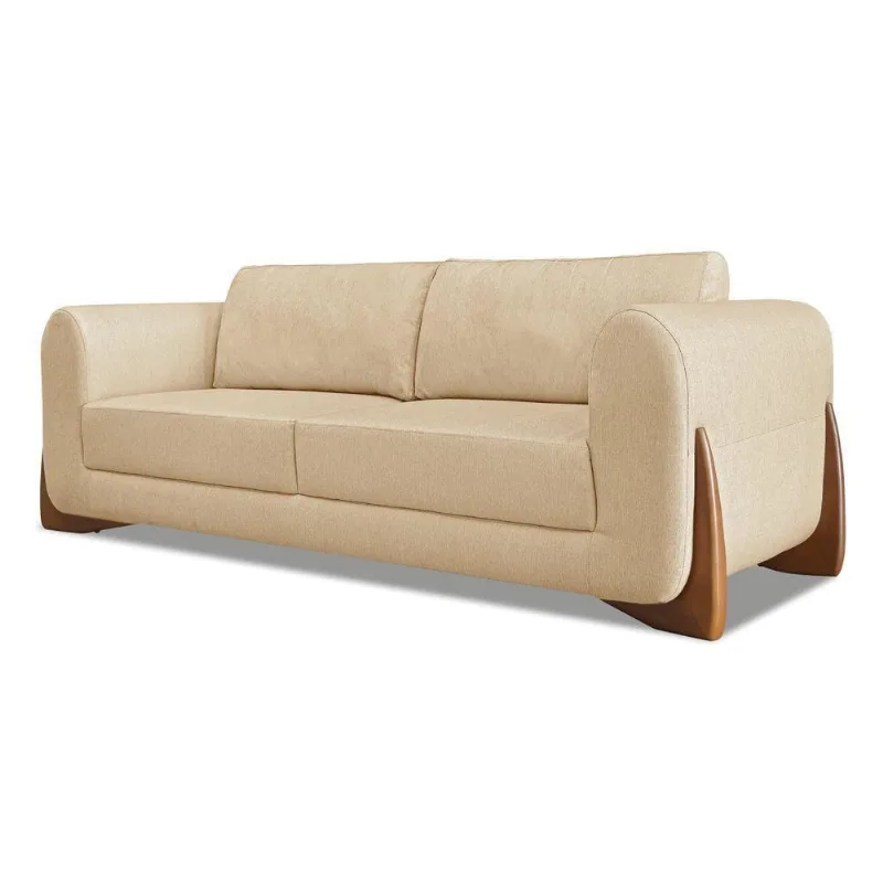 Sofá 2 Lugares Base De Madeira Clarissa 180 Cm Linho S04 - D'rossi Cor Dourado
