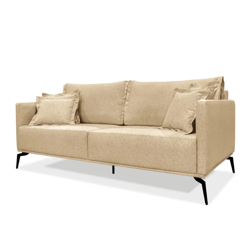 Sofá 3 Lugares Pé de Ferro Preto Rafaela 200 cm Linho Dourado S04 - D'Rossi