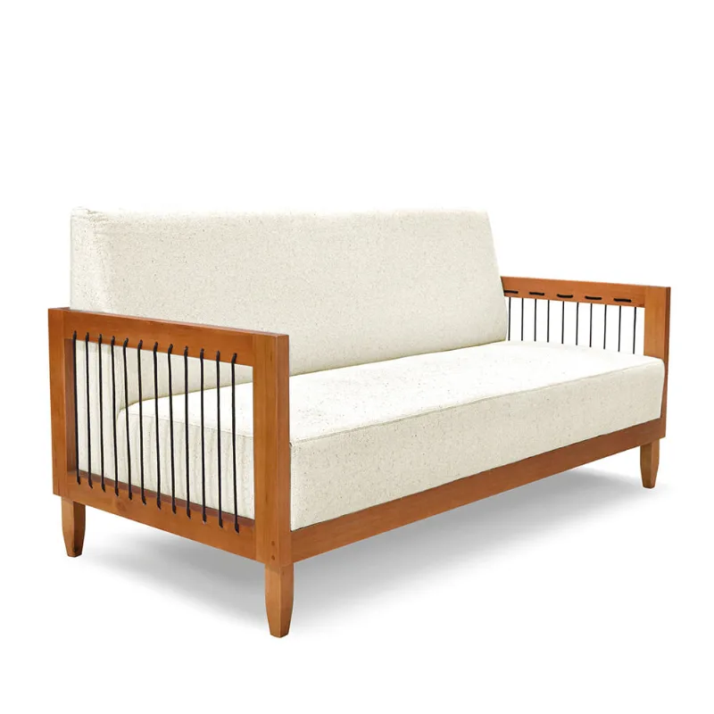 Sofá 2 Lugares Base de Madeira Mariana 160 cm Linho Natural S04 - D'Rossi