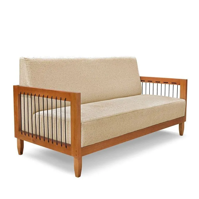 Sofá 2 Lugares Base De Madeira Mariana 160 Cm Linho S04 - D'rossi Cor Dourado
