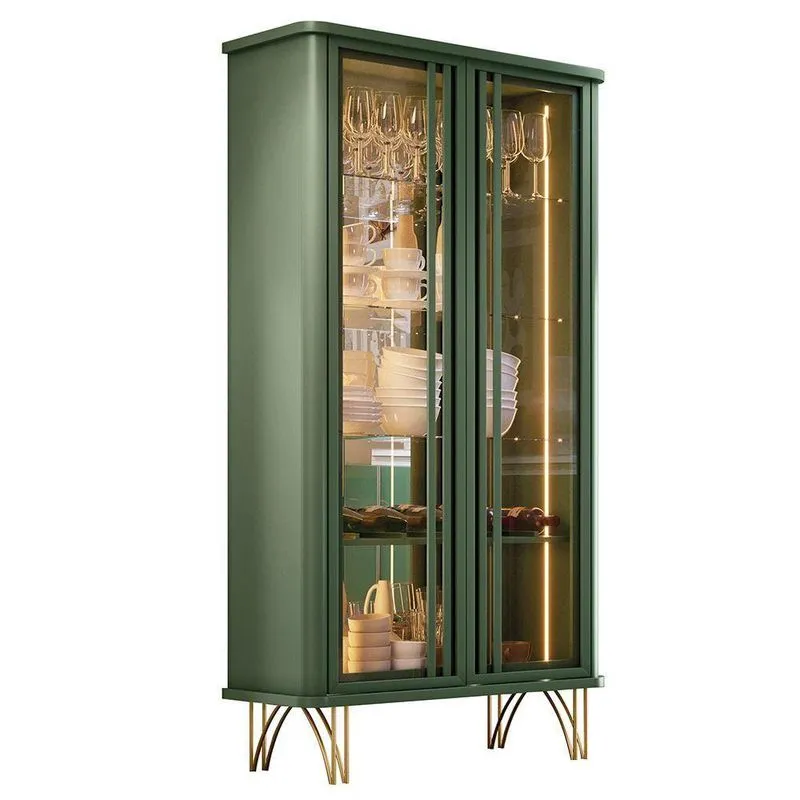 Cristaleira 2 Portas De Vidro Pé Em Aço Dourado Lucie Verde Pistache H01 - D'rossi