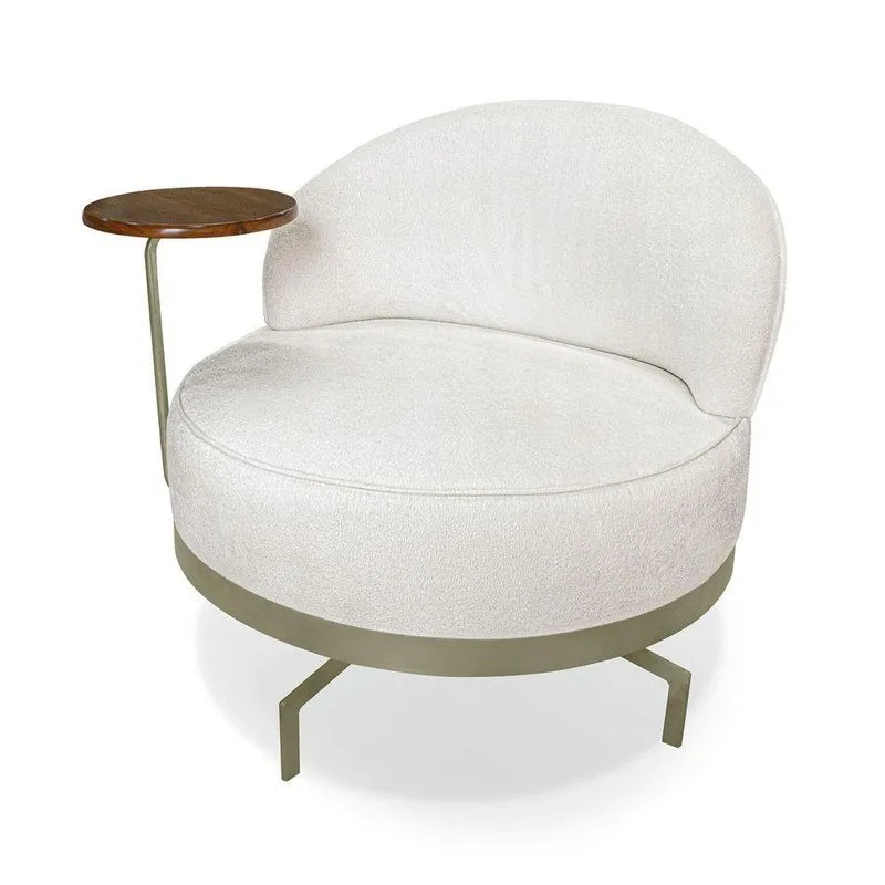 Poltrona Sala De Estar Base Giratória Dourada Aura Bouclê Off White S04 - D'rossi