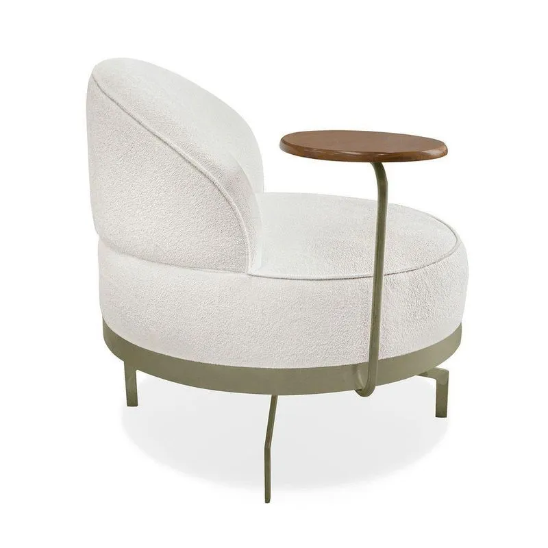 Poltrona Sala De Estar Base Giratória Dourada Aura Bouclê S04 - D'rossi Cor Off White