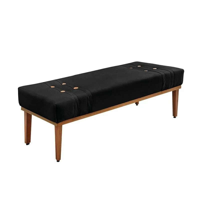 Divã Recamier Banco Base Madeira Para Quarto Gênova 140cm Suede S04 - D'rossi Cor Preto
