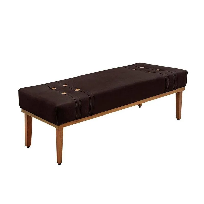 Divã Recamier Banco Base Madeira Para Quarto Gênova 195cm Suede S04 - D'rossi Cor Café