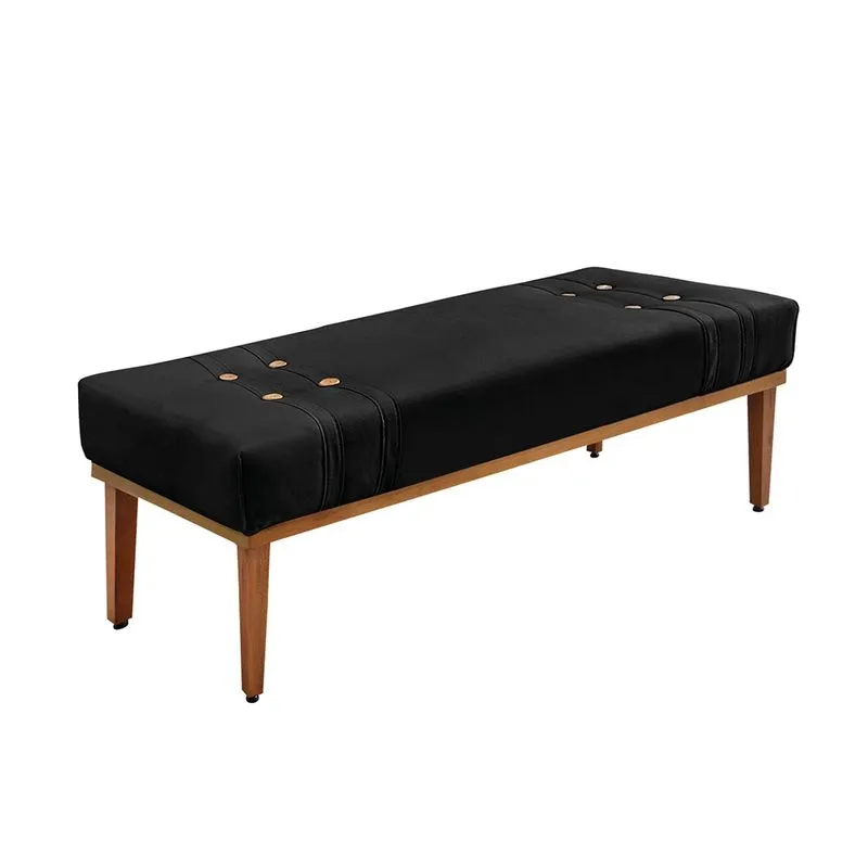 Divã Recamier Banco Base Madeira para Quarto Gênova 195cm Suede Preto S04 - D'Rossi