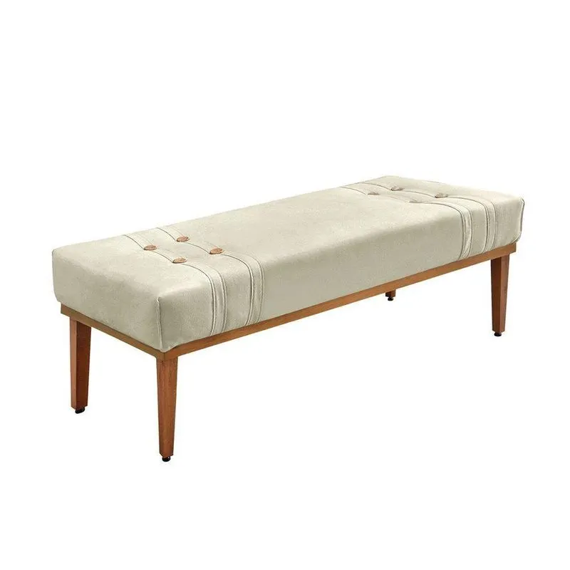 Divã Recamier Banco Base Madeira Para Quarto Gênova 90cm Veludo Bege S04 - D'rossi