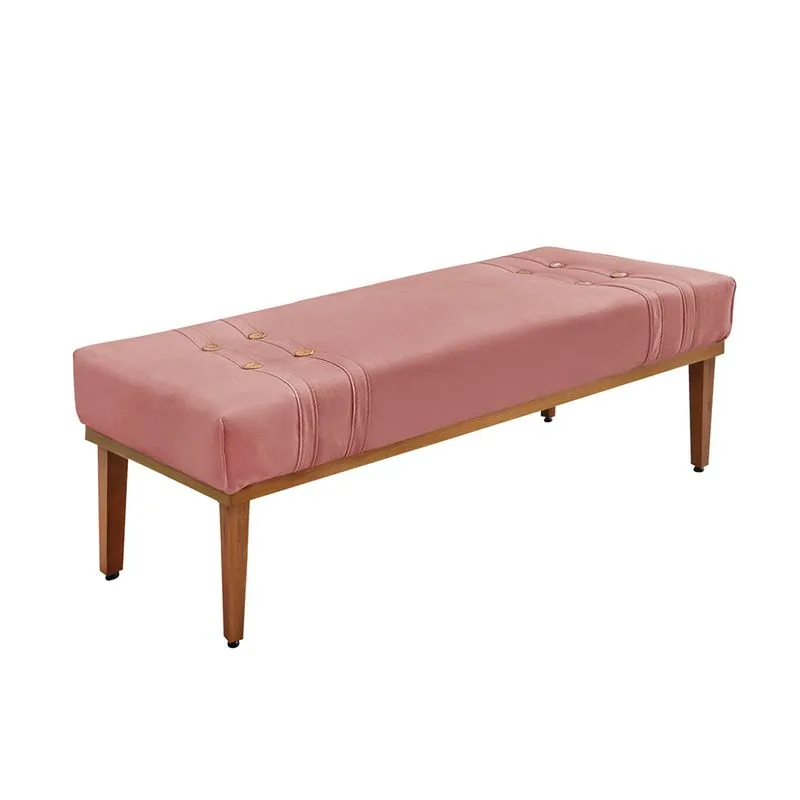 Divã Recamier Retrô Base Madeira para Quarto Gênova 140cm Veludo Rosa S04 - D'Rossi