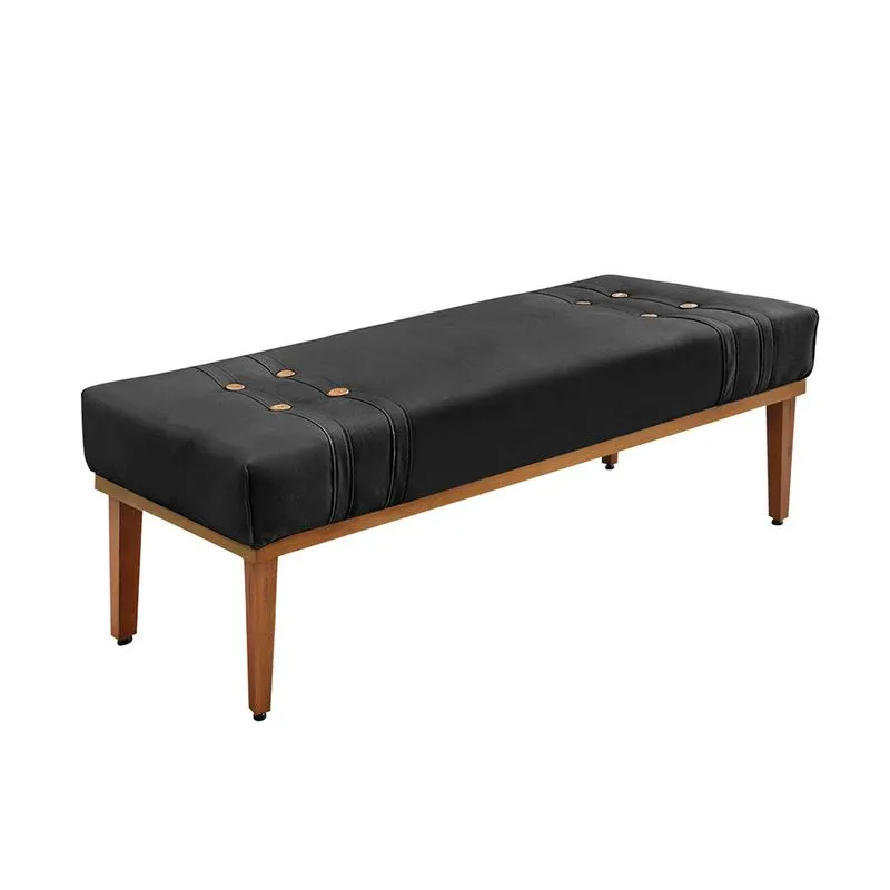 Divã Recamier Banco Base Madeira para Quarto Gênova 160cm Veludo Preto S04 - D'Rossi