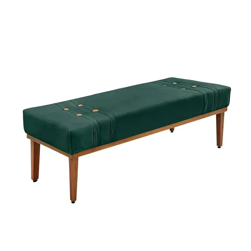 Divã Recamier Banco Base Madeira para Quarto Gênova 160cm Veludo Verde S04 - D'Rossi