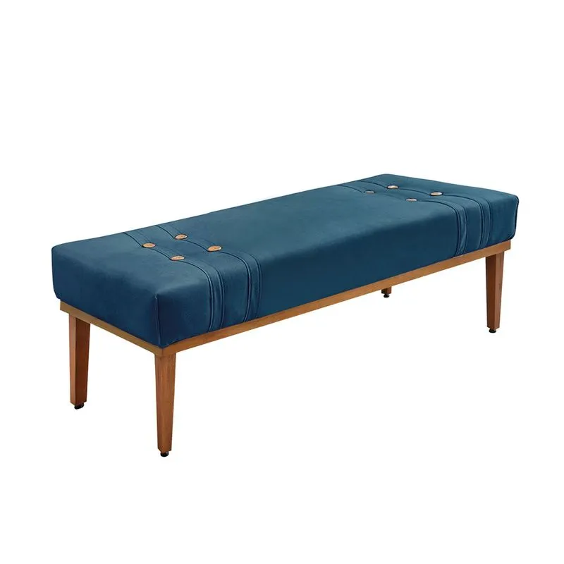 Divã Recamier Banco Base Madeira para Quarto Gênova 195cm Veludo Azul Marinho S04 - D'Rossi