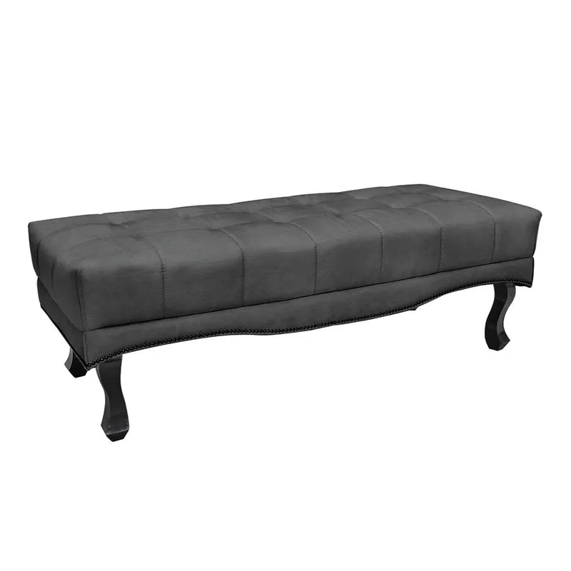 Puff Recamier Retrô Luis Xv Captonê para Quarto Vicenza 195cm Suede Cinza S04 - D'Rossi