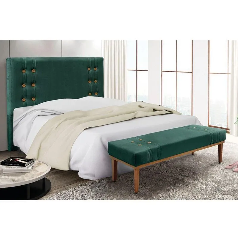Cabeceira Cama Box Casal 140cm E Recamier Gênova Veludo S04 - D'rossi Cor Verde