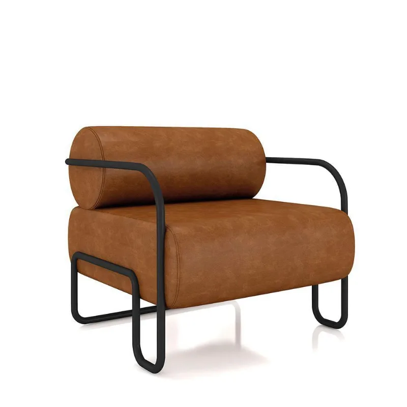 Poltrona Sala De Estar Industrial Preto Ameli Sintético Pu Nozes K01 - D'rossi