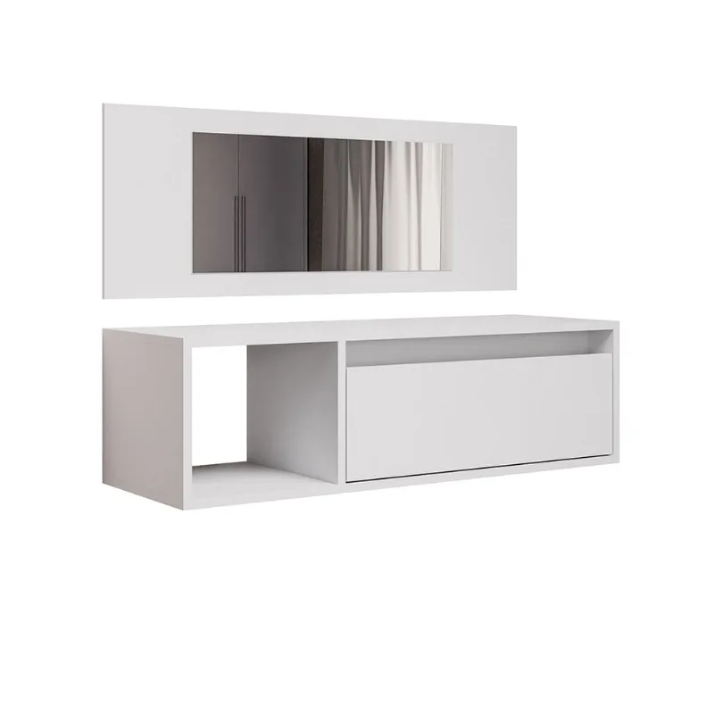 Penteadeira Camarin Suspenso Espelho 1P Nicho Quarto Mayumi 90cm Branco M12 - D'Rossi