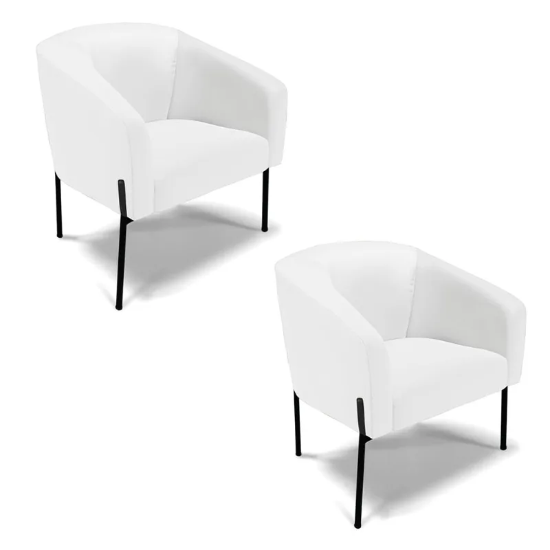 Cadeira Sala de Jantar Pé de Ferro Preto kit 2 Stella Sintético D03 - D'Rossi Branco