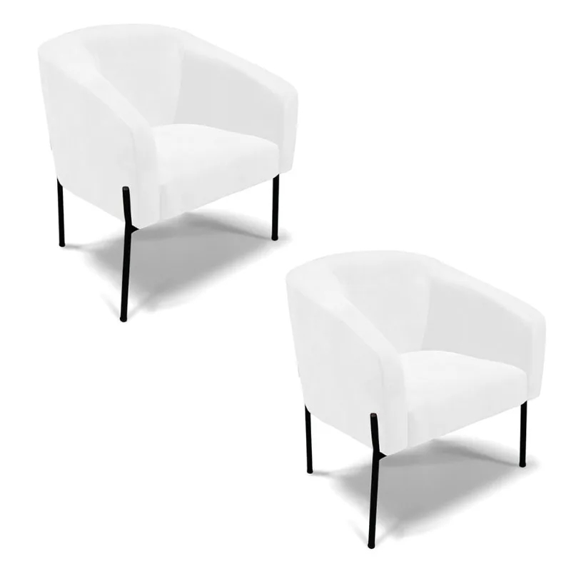Cadeira Sala de Jantar Pé de Ferro Preto kit 2 Stella Sintético PU D03 - D'Rossi Branco