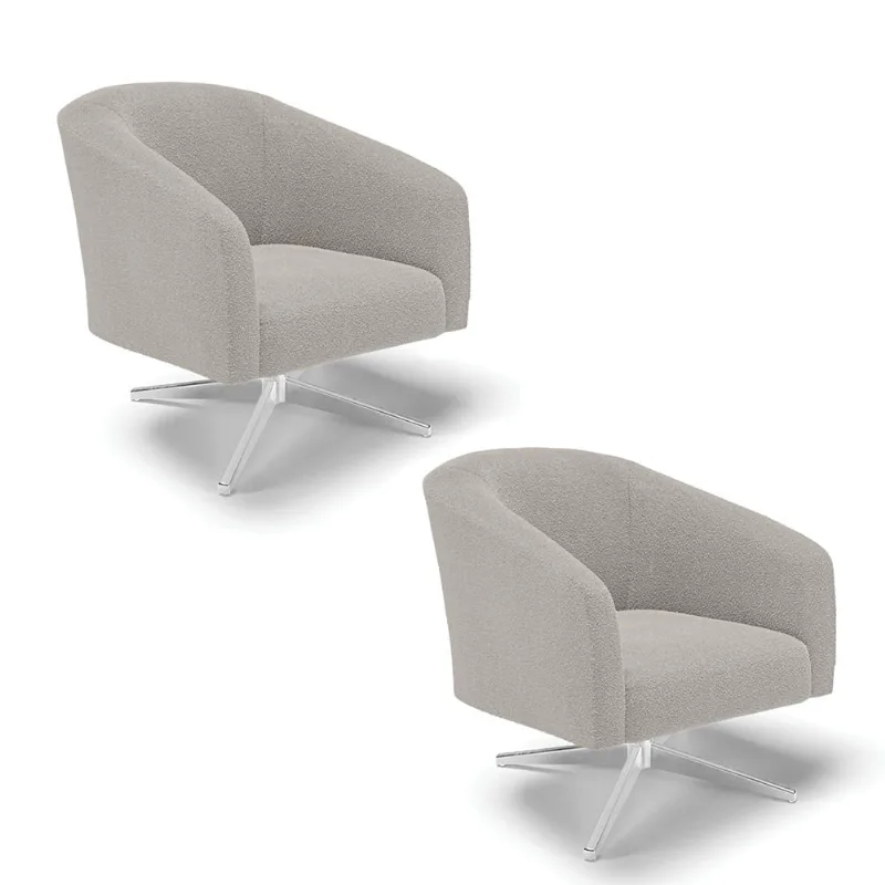 Poltrona Decorativa Giratória Cromada Kit 2 Stella Bouclê Cinza D03 - D'Rossi