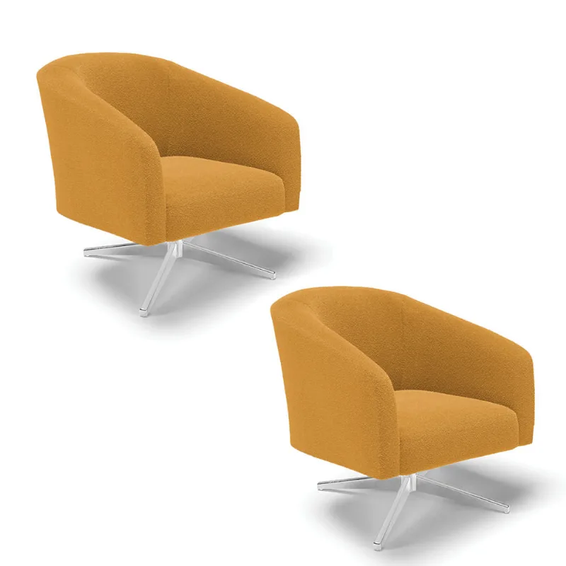 Poltrona Decorativa Giratória Cromada Kit 2 Stella Bouclê Mostarda D03 - D'Rossi