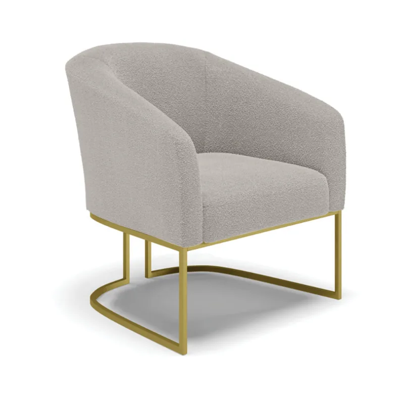 Poltrona Decorativa Industrial Dourado Stella Bouclê Cinza D03 - D'Rossi
