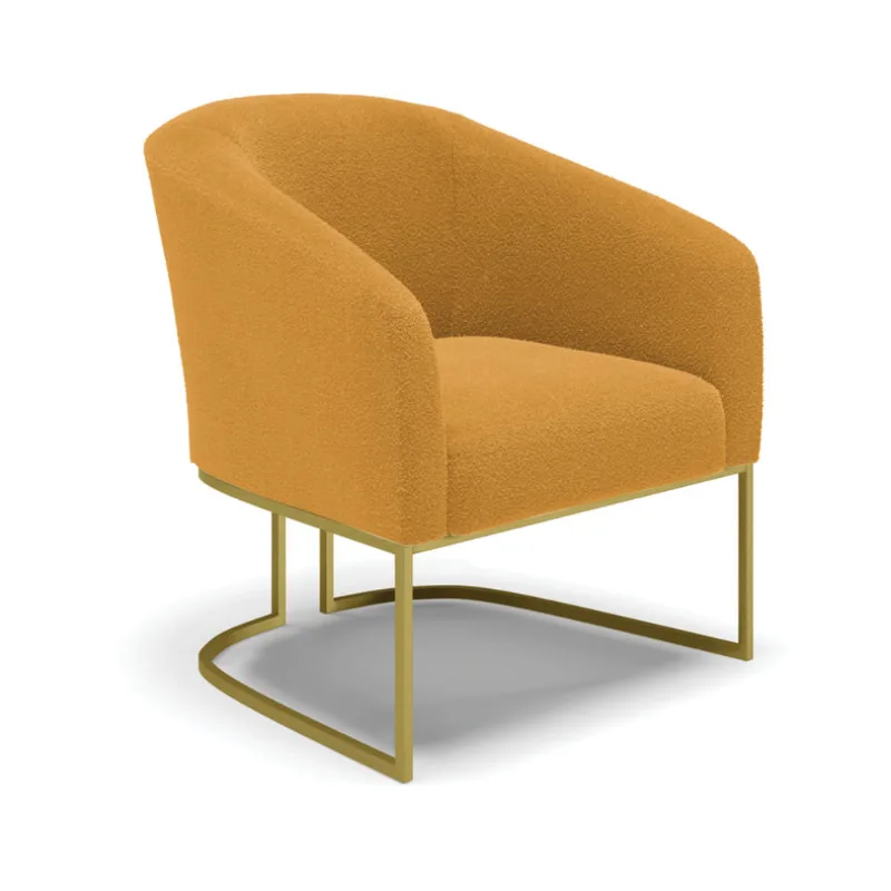 Poltrona Decorativa Industrial Dourado Stella Bouclê Mostarda D03 - D'Rossi