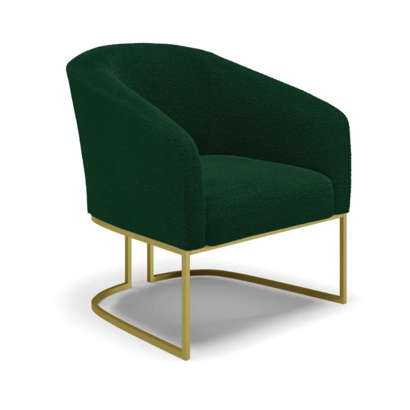 Poltrona Decorativa Industrial Dourado Stella Bouclê Verde D03 - D'Rossi