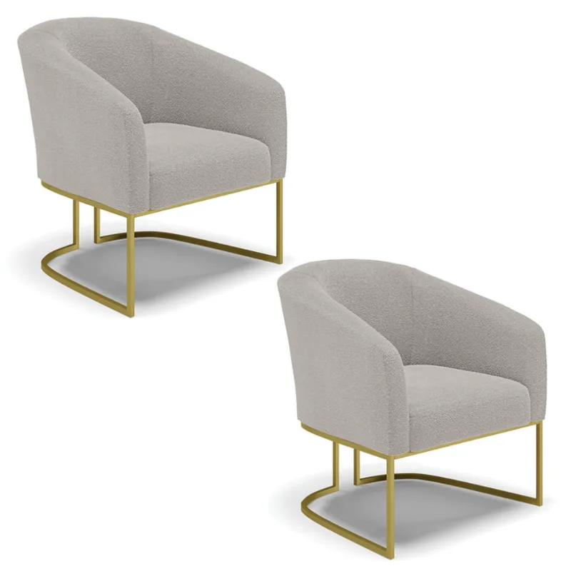 Poltrona Decorativa Industrial Dourado kit 2 Stella Bouclê Cinza D03 - D'Rossi