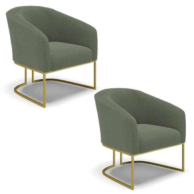 Poltrona Decorativa Industrial Dourado kit 2 Stella Bouclê Pistache D03 - D'Rossi