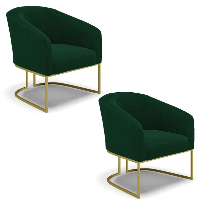 Poltrona Decorativa Industrial Dourado kit 2 Stella Bouclê Verde D03 - D'Rossi