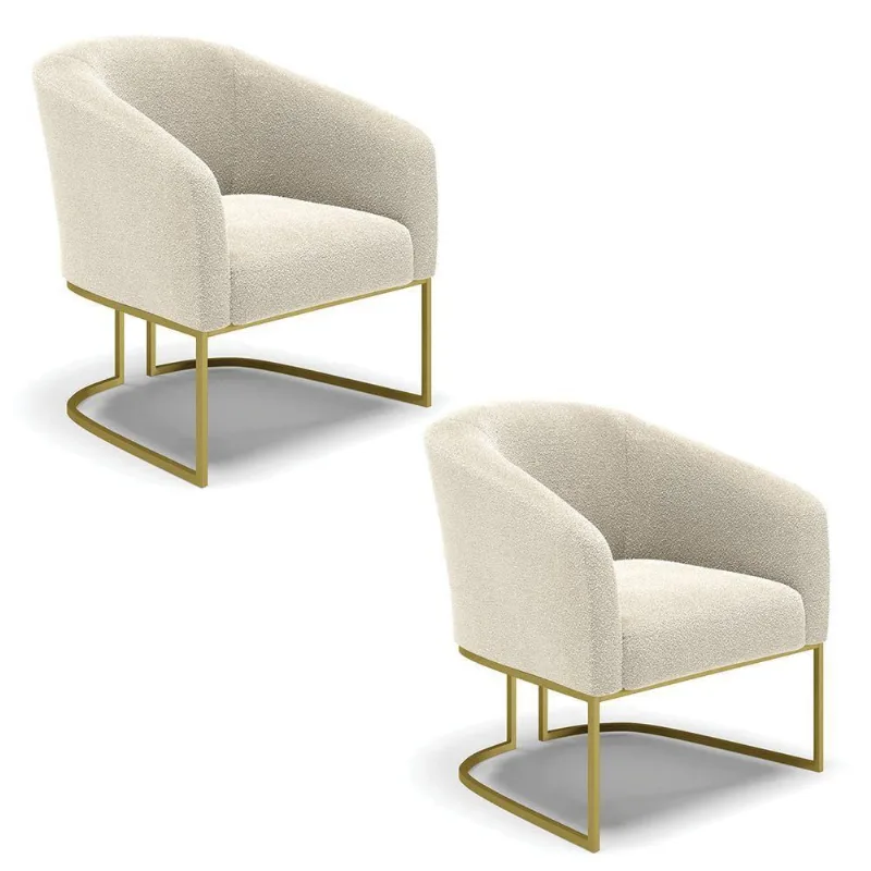 Poltrona Para Sala Industrial Dourado Kit 2 Stella Bouclê D03 - D'rossi Cor Verde
