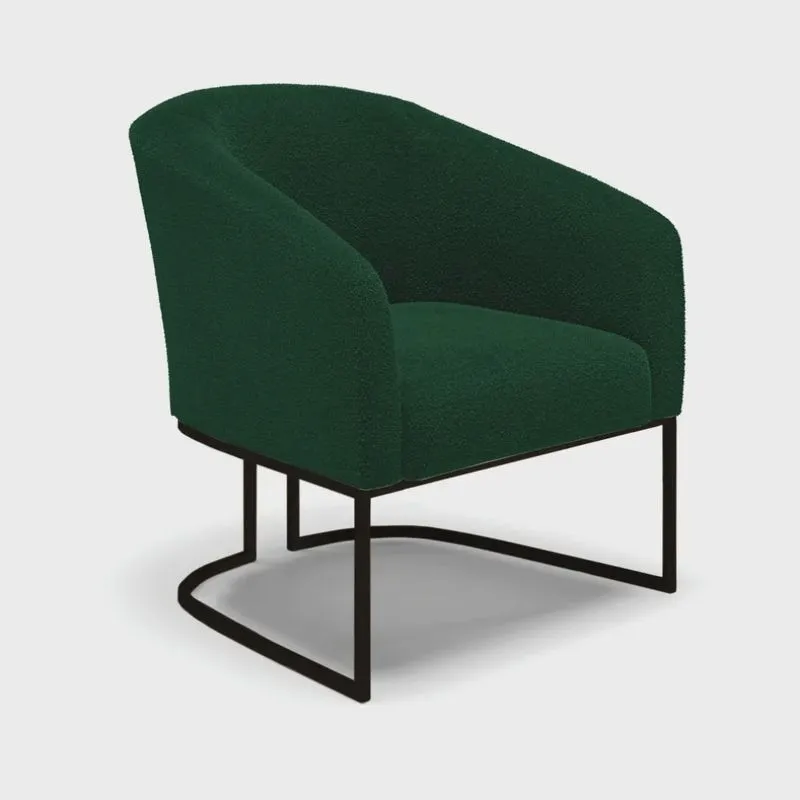 Poltrona Decorativa Base Industrial Preto Stella Bouclê Verde D03 - D'Rossi