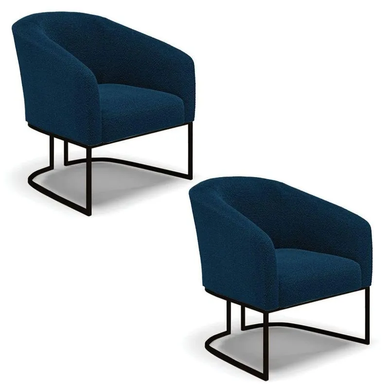 Poltrona Para Sala Industrial Preto Kit 2 Stella Bouclê Azul D03 - D'rossi