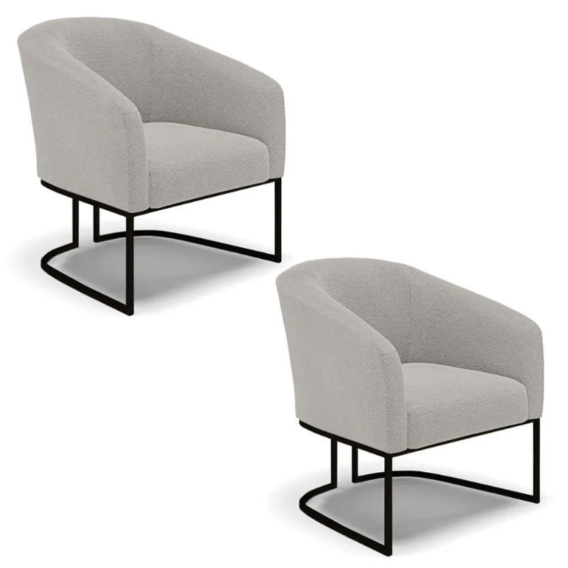 Poltrona Para Sala Industrial Preto Kit 2 Stella Bouclê Cinza D03 - D'Rossi