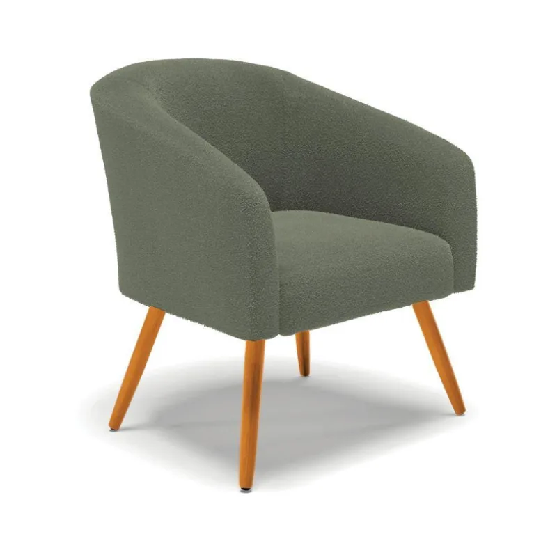Poltrona Decorativa Pé Palito Castanho Stella Bouclê D03 Verde Pistache