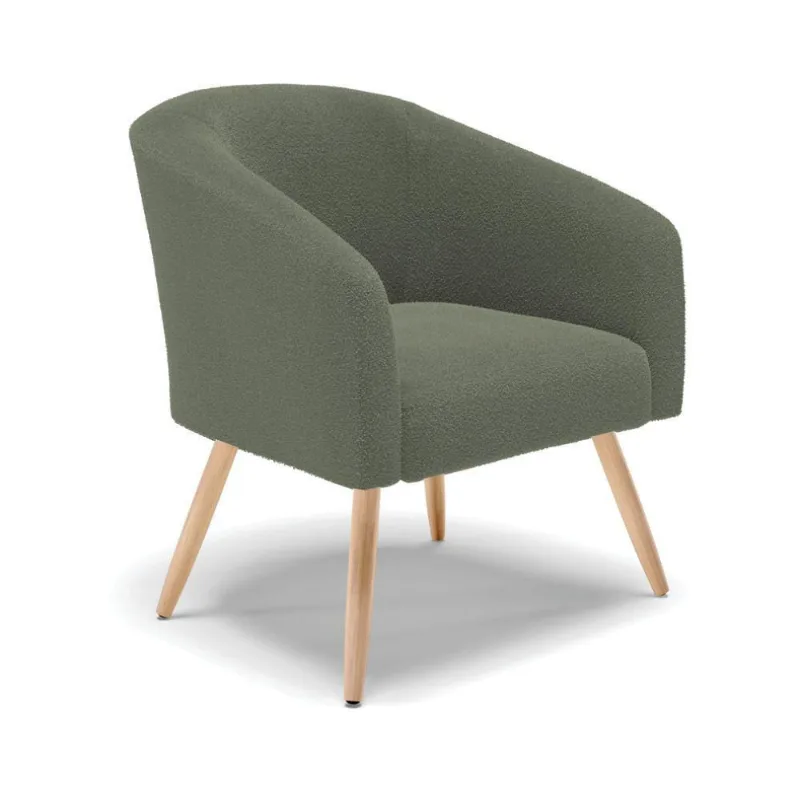 Poltrona Decorativa Pé Palito Natural Stella Bouclê D03 Verde Pistache