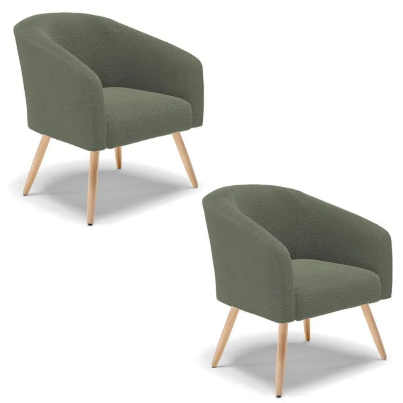 Poltrona Decorativa Pé Palito Natural Kit 2 Stella Bouclê D03 Verde Pistache