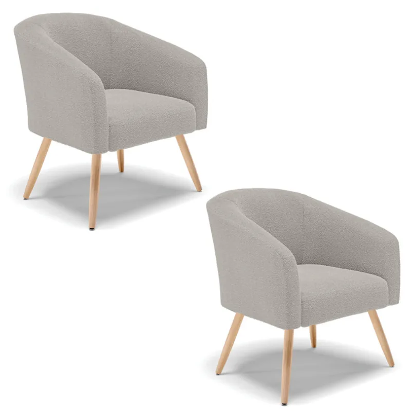 Poltrona Decorativa Pé Palito Natural Kit 2 Stella Bouclê Cinza D03 - D'Rossi