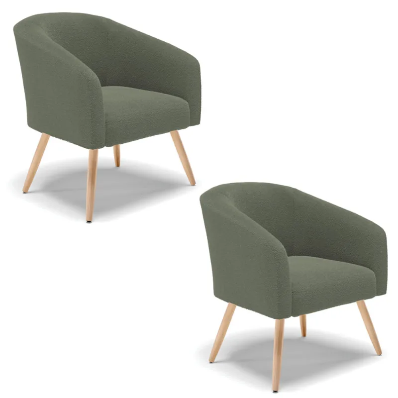 Poltrona Decorativa Pé Palito Natural Kit 2 Stella Bouclê Verde Pistache D03 - D'Rossi