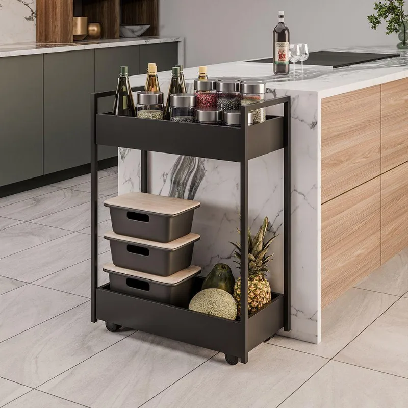 Carrinho Gourmet Auxiliar Para Cozinha 2 Prateleiras Noah Preto M13 - D'rossi Preto