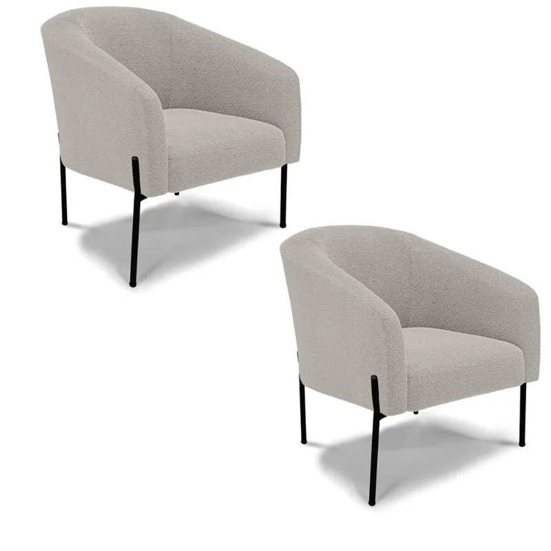 Poltrona Decorativa Pé de Ferro Preto Kit 2 Stella Bouclê Cinza D03 - D'Rossi