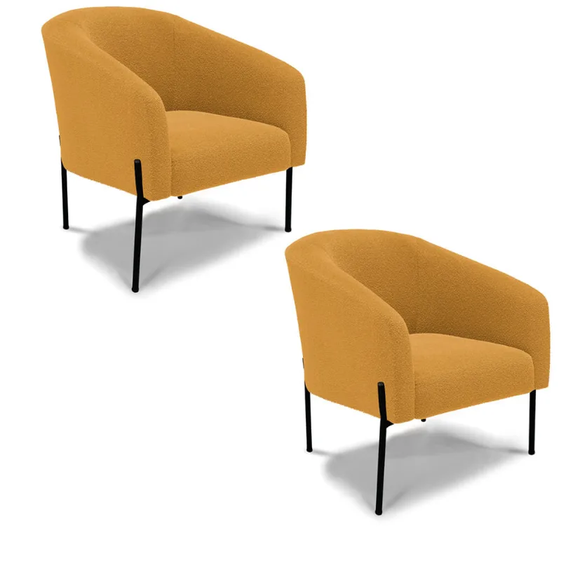 Poltrona Decorativa Pé de Ferro Preto Kit 2 Stella Bouclê Mostarda D03 - D'Rossi