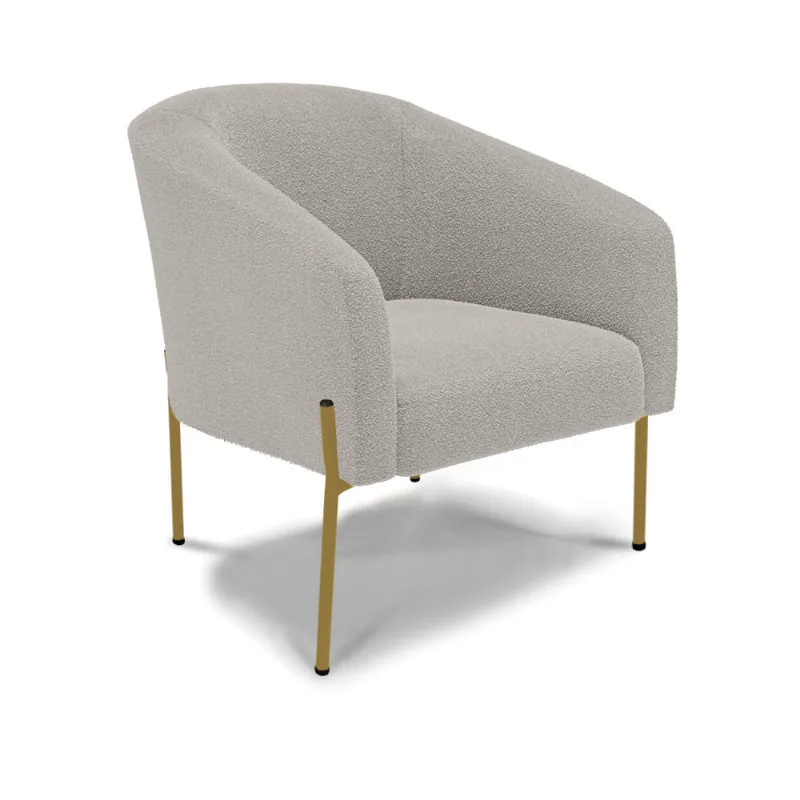 Poltrona Decorativa Pé de Ferro Dourado Stella Bouclê Cinza D03 - D'Rossi