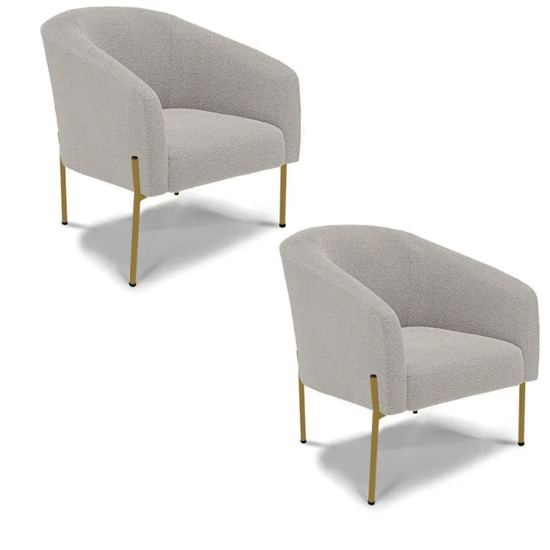 Poltrona Decorativa Pé Ferro Dourado Kit 2 Stella Bouclê D03 - D'rossi Cor Cinza