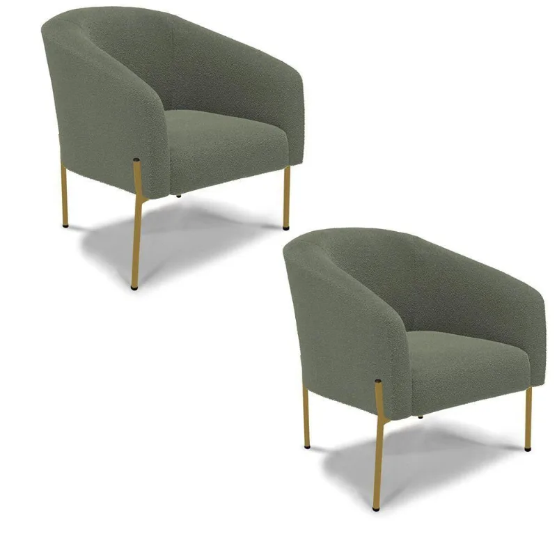 Poltrona Decorativa Pé Ferro Dourado Kit 2 Stella Bouclê D03 - D'rossi Cor Menta
