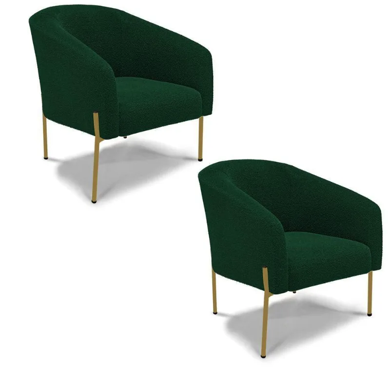 Poltrona Decorativa Pé Ferro Dourado Kit 2 Stella Bouclê D03 - D'rossi Cor Verde