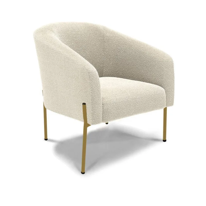 Poltrona Decorativa Pé De Ferro Dourado Stella Bouclê Bege D03 - D'rossi