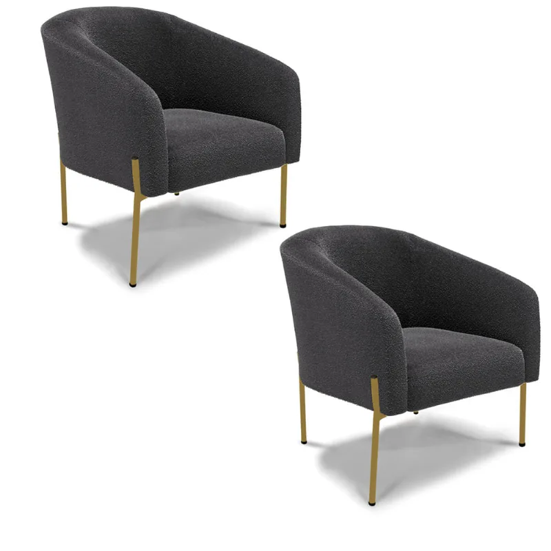 Poltrona Decorativa Pé Ferro Dourado Kit 2 Stella Bouclê Grafite D03 - D'Rossi