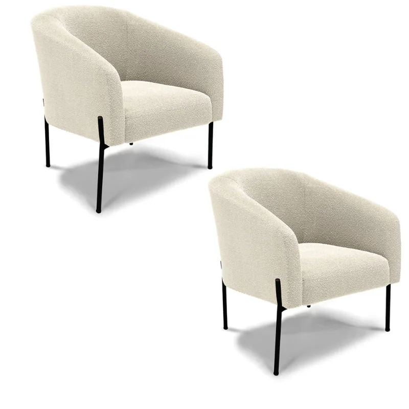 Poltrona Decorativa Pé de Ferro Preto Kit 2 Stella Bouclê Bege D03 - D'Rossi